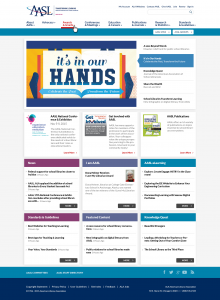 Responsive AASL site redesign mockup with new features, like social media Follow icons.
